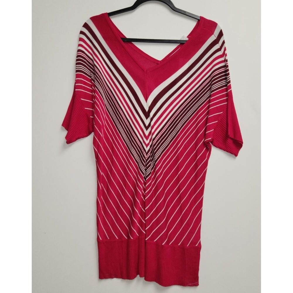 New York & Company Womens V-Neck Striped Dolman Sleeve Top XL  Red White